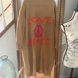 Love Peace pocket cozy cardigan full length